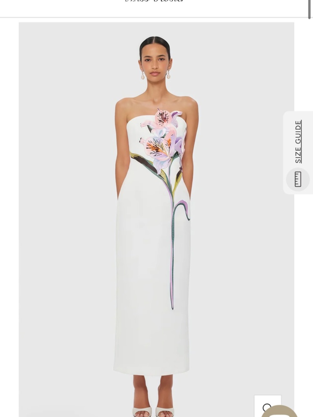 Strapless White Floral Column Dress with Pastel Lily Print